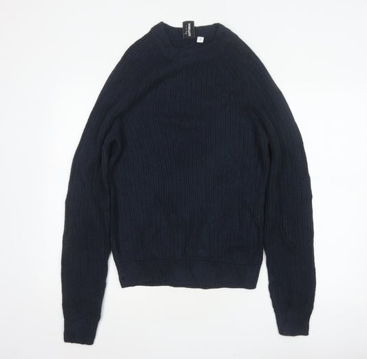 Collusion Men Blue XS Rib Knit Crew Neck Pullover Jumper Acrylic