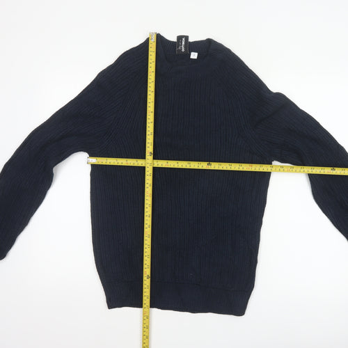 Collusion Men Blue XS Rib Knit Crew Neck Pullover Jumper Acrylic