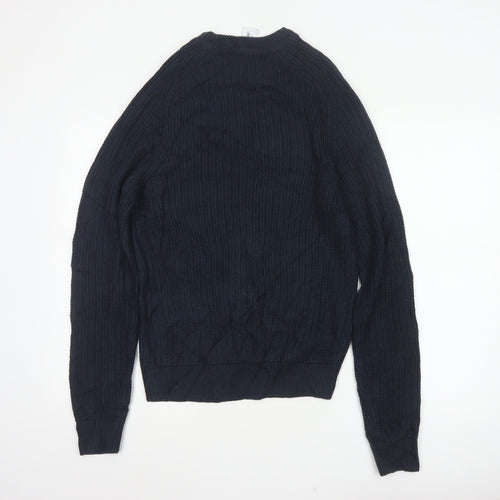 Collusion Men Blue XS Rib Knit Crew Neck Pullover Jumper Acrylic