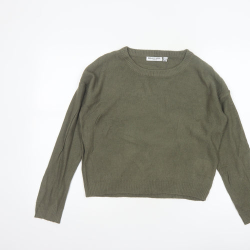 Brave Soul Women Green XS Crew Neck Knit Pullover Jumper
