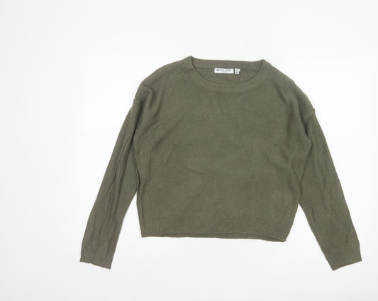 Brave Soul Women Green XS Crew Neck Knit Pullover Jumper