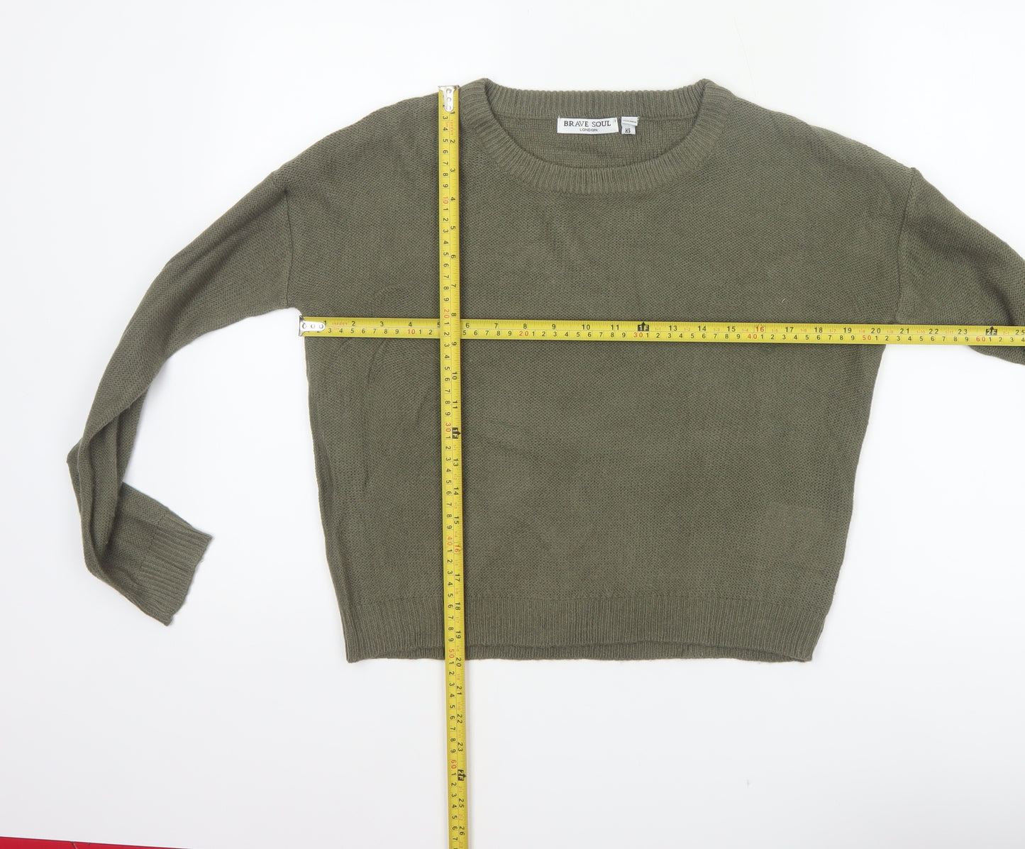Brave Soul Women Green XS Crew Neck Knit Pullover Jumper