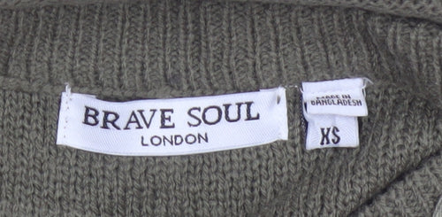 Brave Soul Women Green XS Crew Neck Knit Pullover Jumper
