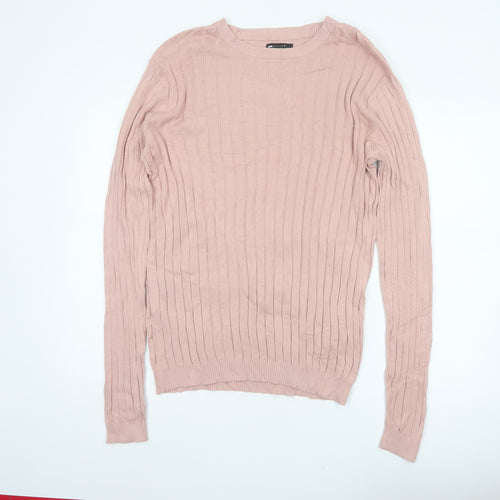 ASOS Design Men’s Pink M Ribbed Cotton Crew Neck Pullover Jumper