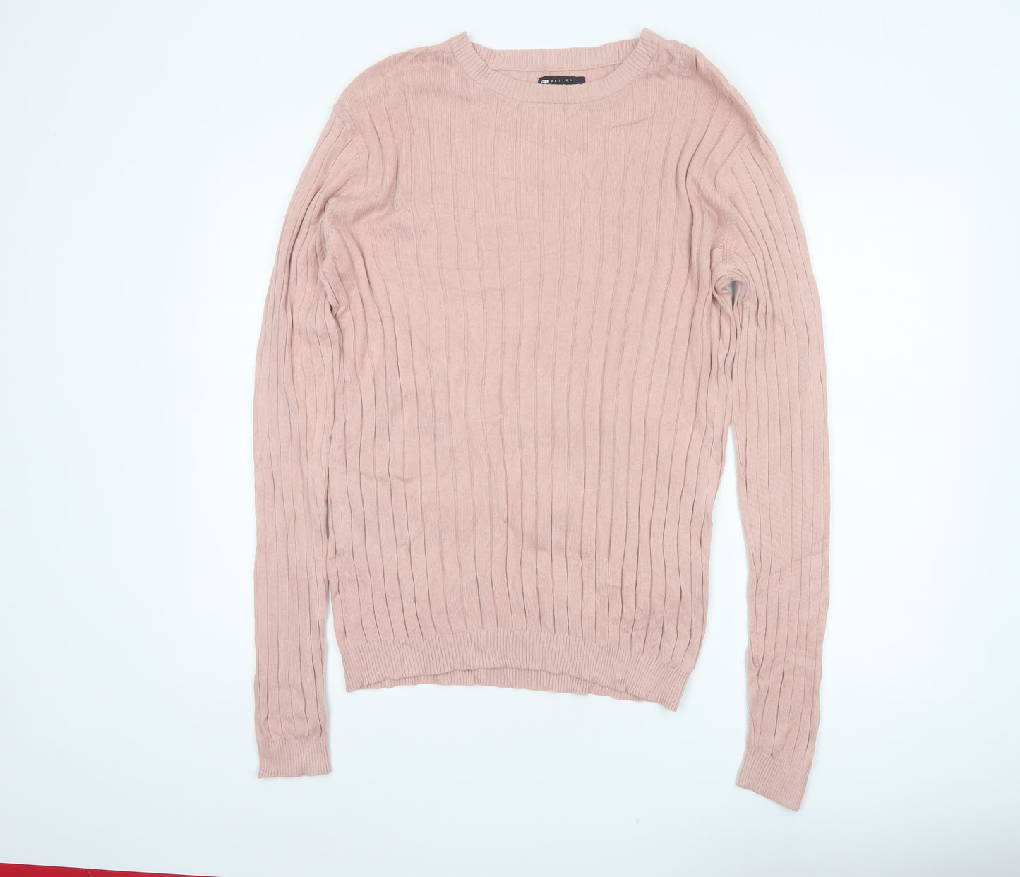 ASOS Design Men’s Pink M Ribbed Cotton Crew Neck Pullover Jumper