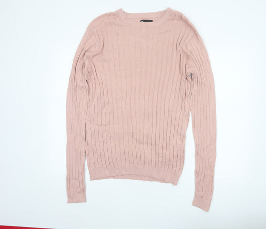 ASOS Design Men’s Pink M Ribbed Cotton Crew Neck Pullover Jumper