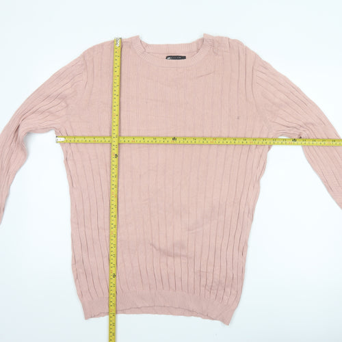 ASOS Design Men’s Pink M Ribbed Cotton Crew Neck Pullover Jumper