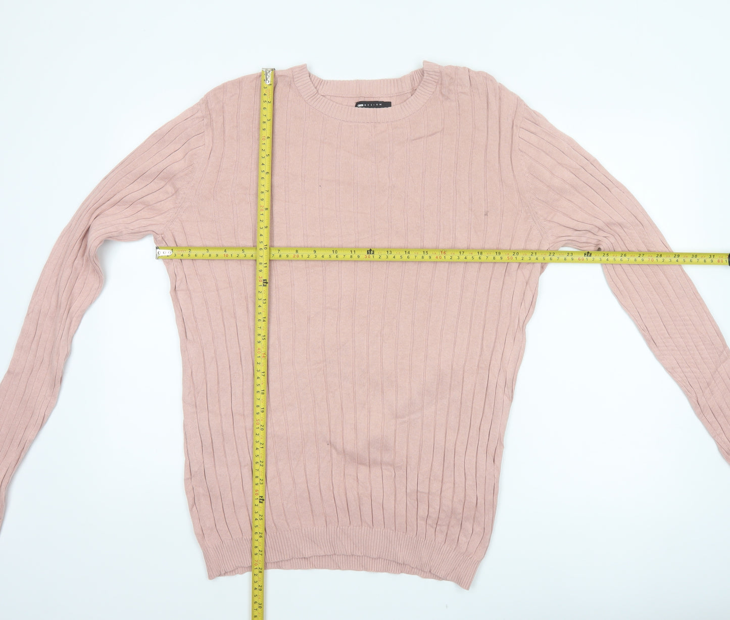 ASOS Design Men’s Pink M Ribbed Cotton Crew Neck Pullover Jumper