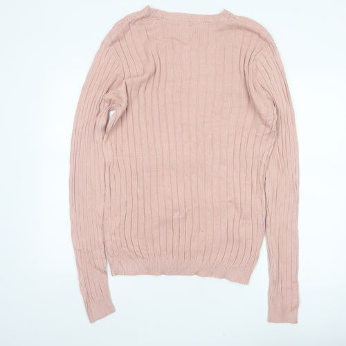 ASOS Design Men’s Pink M Ribbed Cotton Crew Neck Pullover Jumper