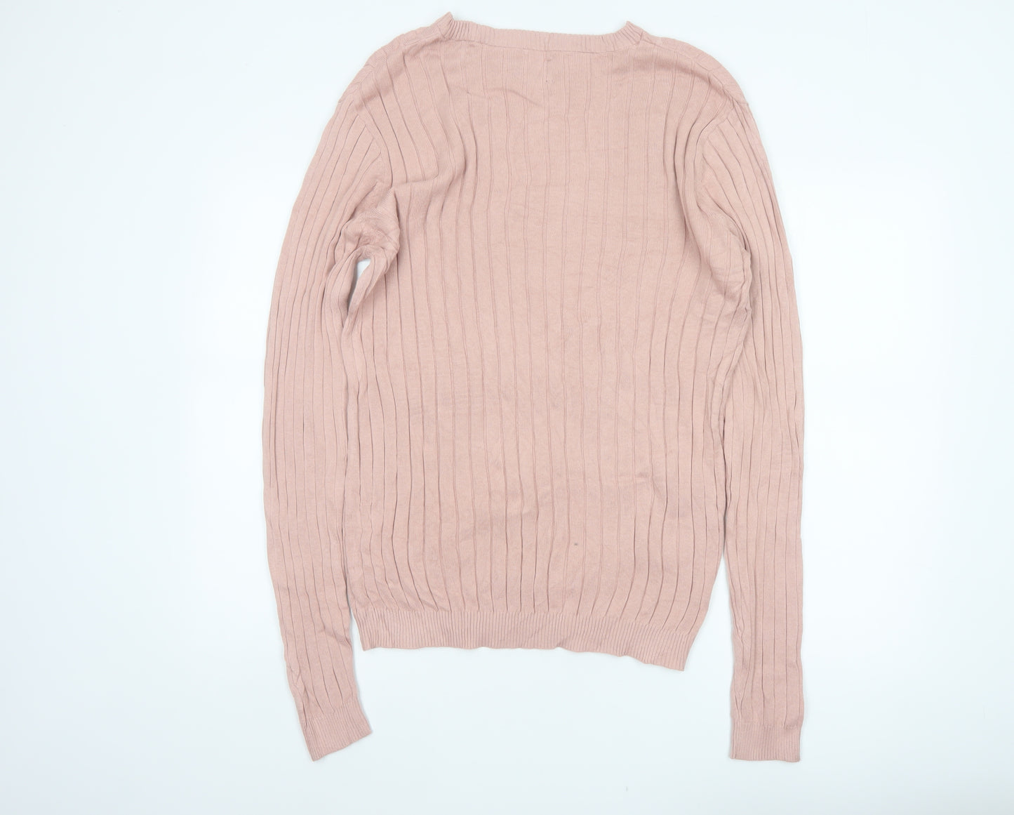 ASOS Design Men’s Pink M Ribbed Cotton Crew Neck Pullover Jumper