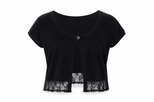 Be Beau Women’s Black Size 16 Short Sleeve Lace Trim Cardigan