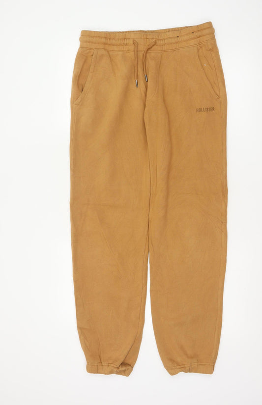 Hollister Men’s Brown Size S Logo Fleece Jogger Trousers Drawstring