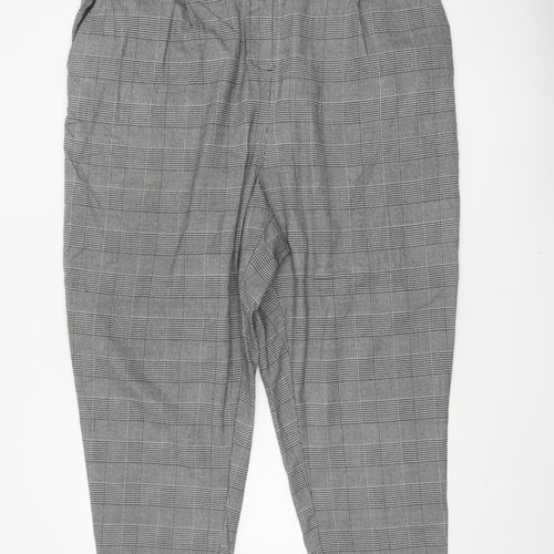 New Look Curves Women Grey Check Tapered Trousers UK 24 Elastic Waist