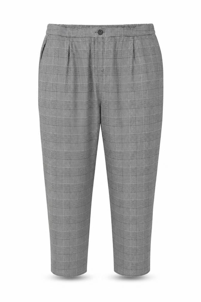 New Look Curves Women Grey Check Tapered Trousers UK 24 Elastic Waist