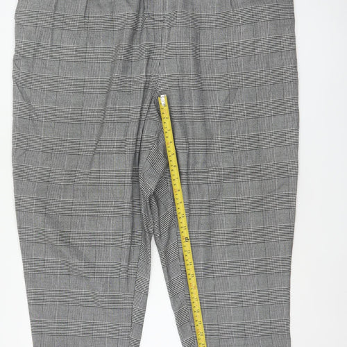 New Look Curves Women Grey Check Tapered Trousers UK 24 Elastic Waist
