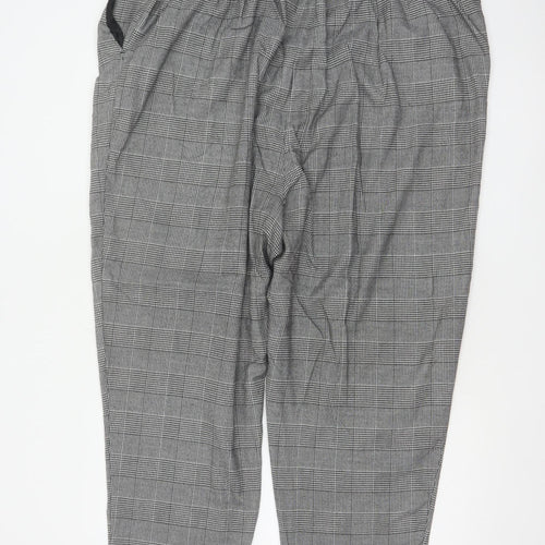 New Look Curves Women Grey Check Tapered Trousers UK 24 Elastic Waist