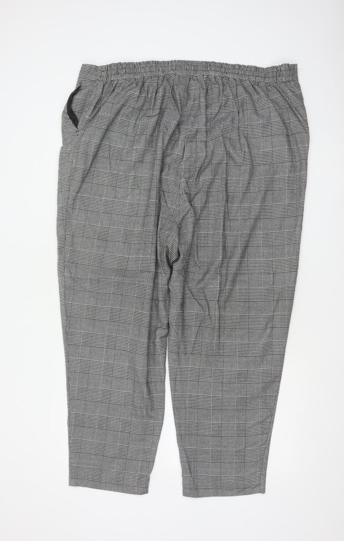 New Look Curves Women Grey Check Tapered Trousers UK 24 Elastic Waist