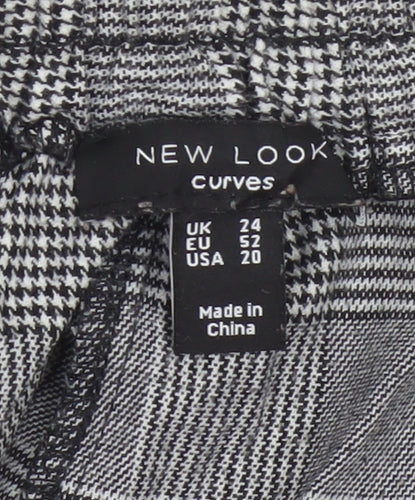 New Look Curves Women Grey Check Tapered Trousers UK 24 Elastic Waist