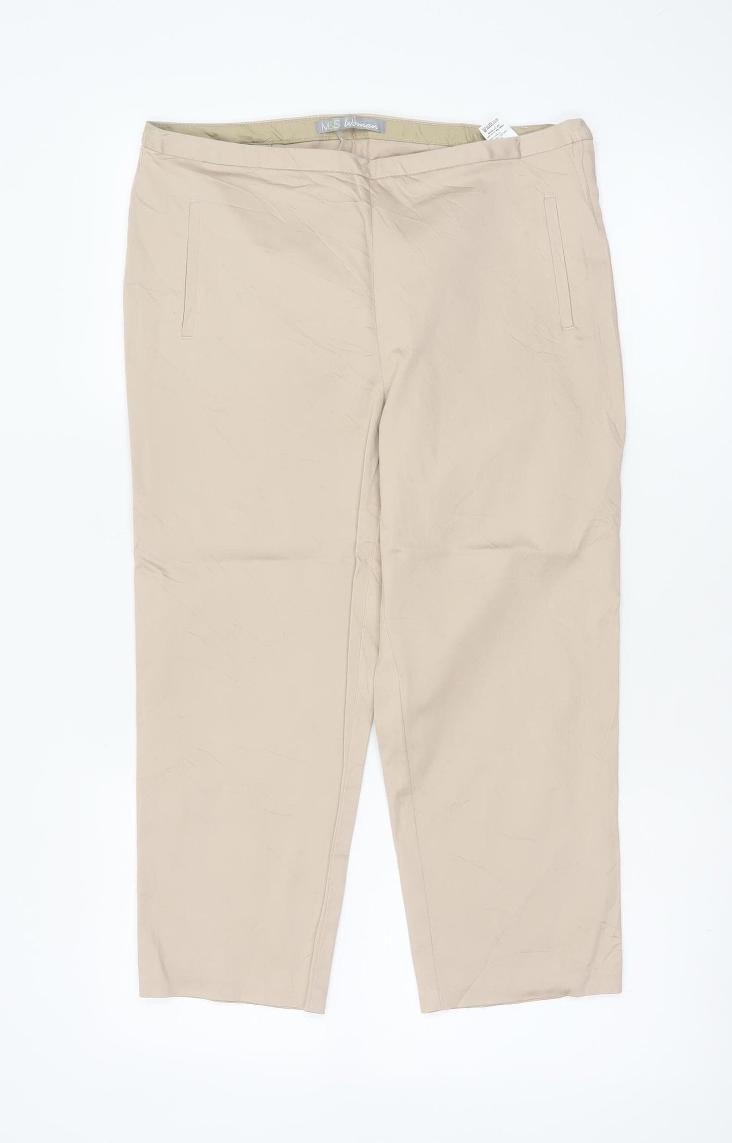 Marks & Spencer Women Beige Size 10 Short Straight Cotton Trousers