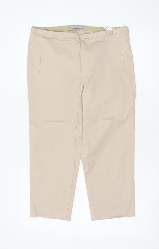 Marks & Spencer Women Beige Size 10 Short Straight Cotton Trousers