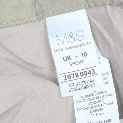Marks & Spencer Women Beige Size 10 Short Straight Cotton Trousers