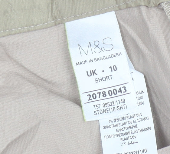 Marks & Spencer Women Beige Size 10 Short Straight Cotton Trousers