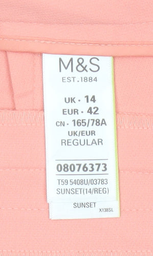 Marks & Spencer Women Pink Size 14 Tapered Tailored Trousers