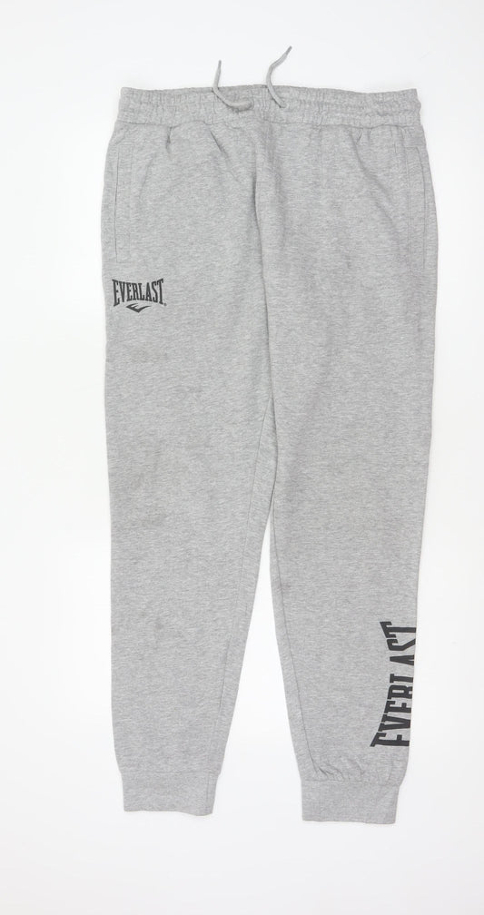 Everlast Men’s Grey L Logo Cotton Blend Cuffed Jogger Sweatpants