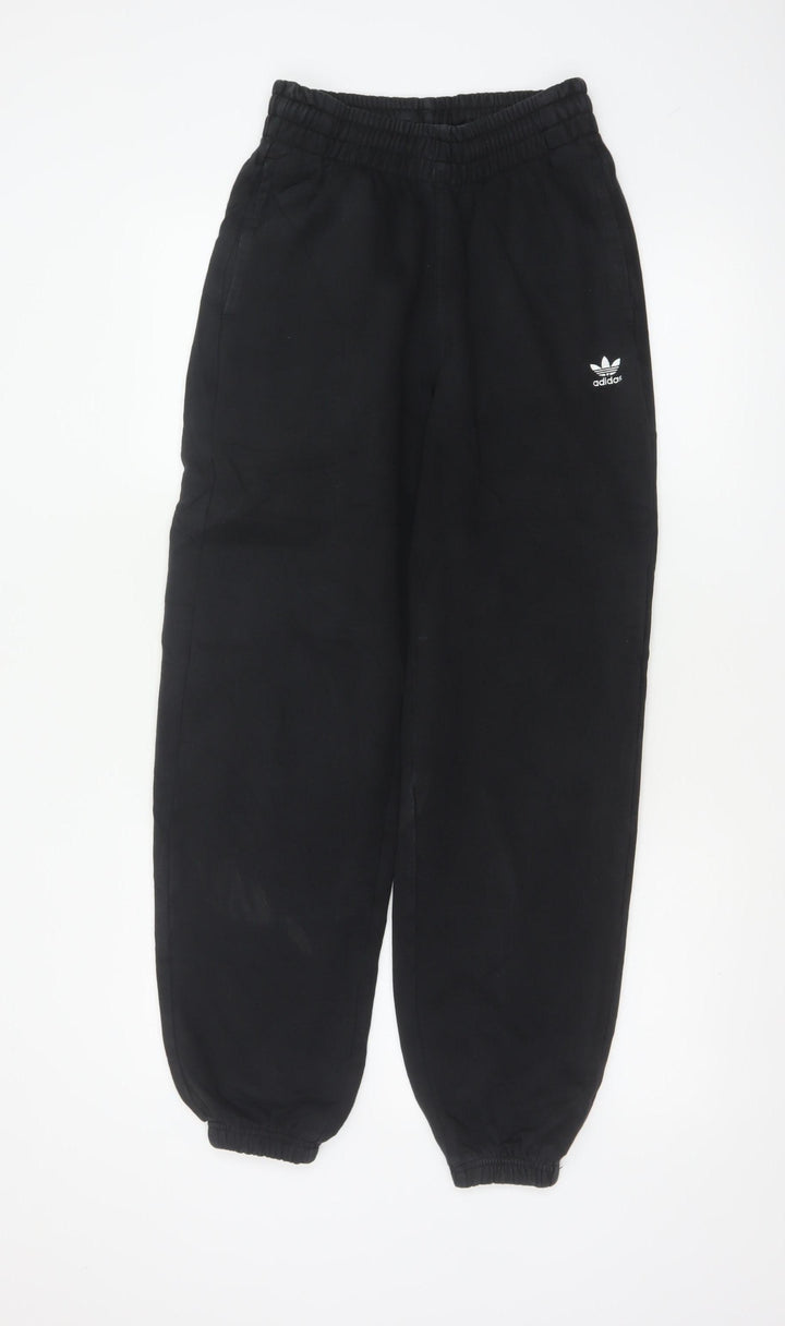 adidas Women’s Black XS Logo Fleece Cuffed Jogger Trousers