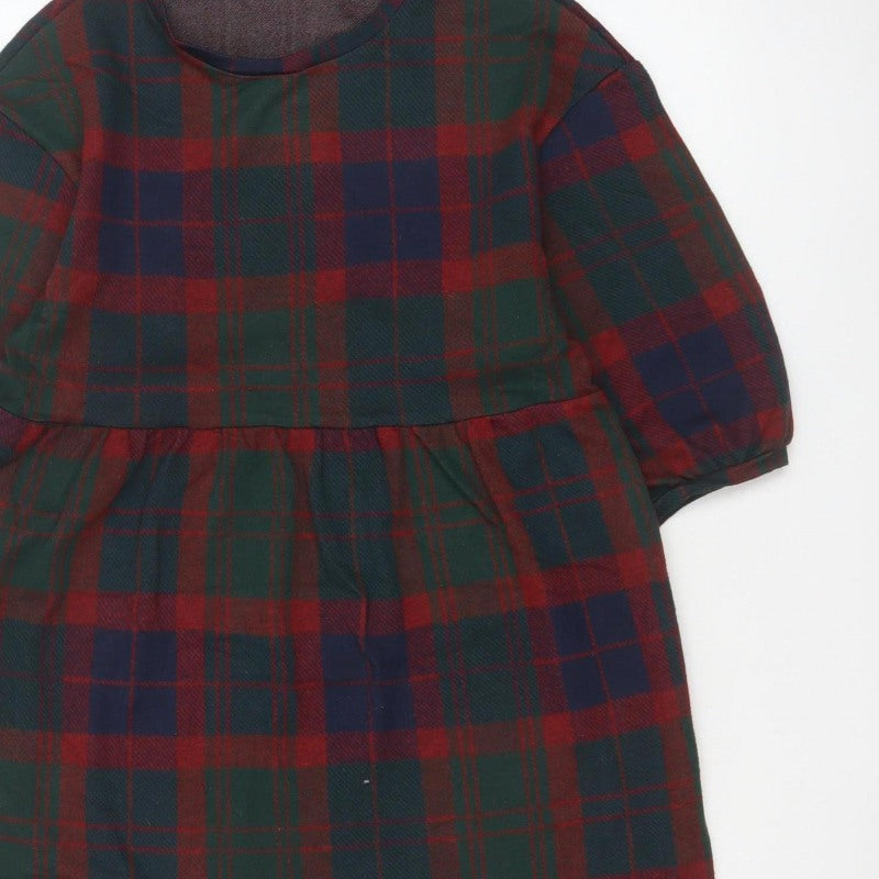 Zara Trafaluc Women’s Multicoloured S Plaid Shift Mini Puff Sleeve Dress