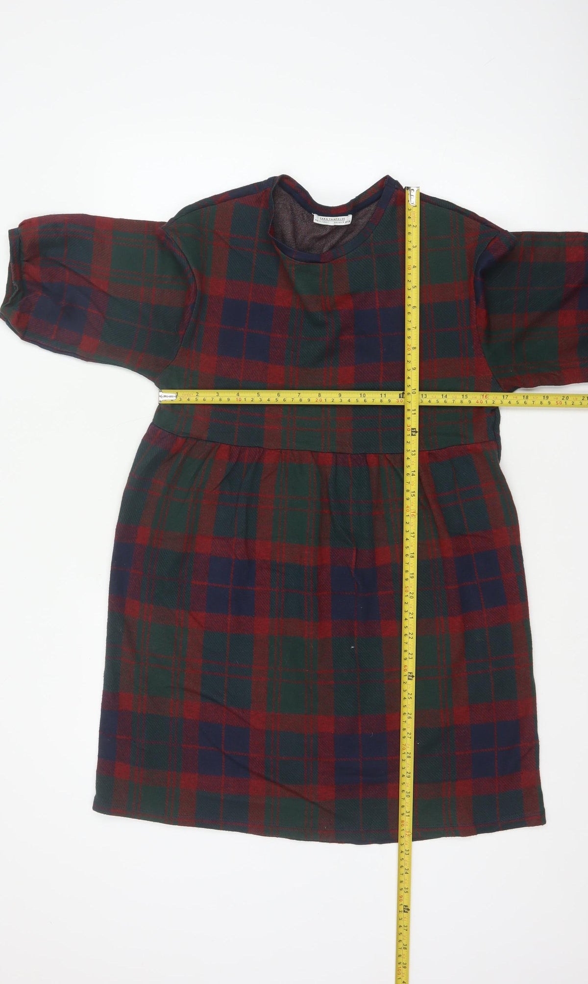 Zara Trafaluc Women’s Multicoloured S Plaid Shift Mini Puff Sleeve Dress