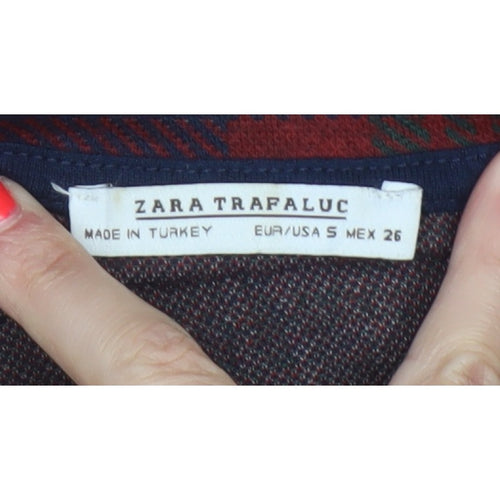 Zara Trafaluc Women’s Multicoloured S Plaid Shift Mini Puff Sleeve Dress