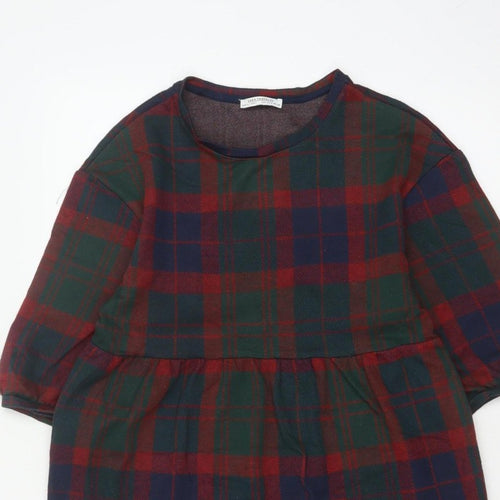 Zara Trafaluc Women’s Multicoloured S Plaid Shift Mini Puff Sleeve Dress