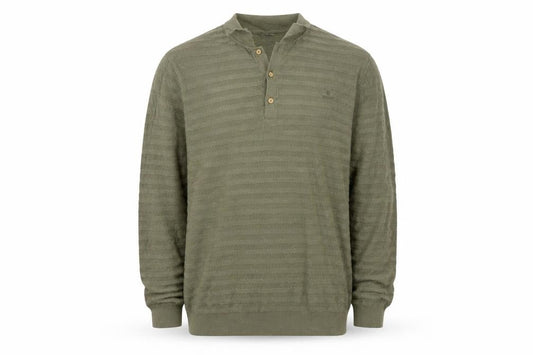 Front view of GANT Men’s Green 2XL Herringbone Knit Collared Henley Jumper