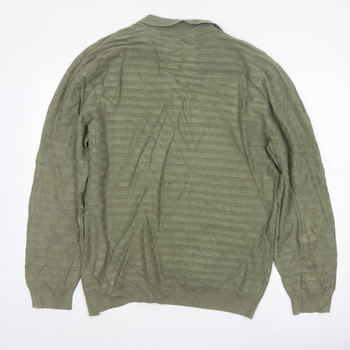 GANT Men’s Green 2XL Herringbone Knit Collared Henley Jumper