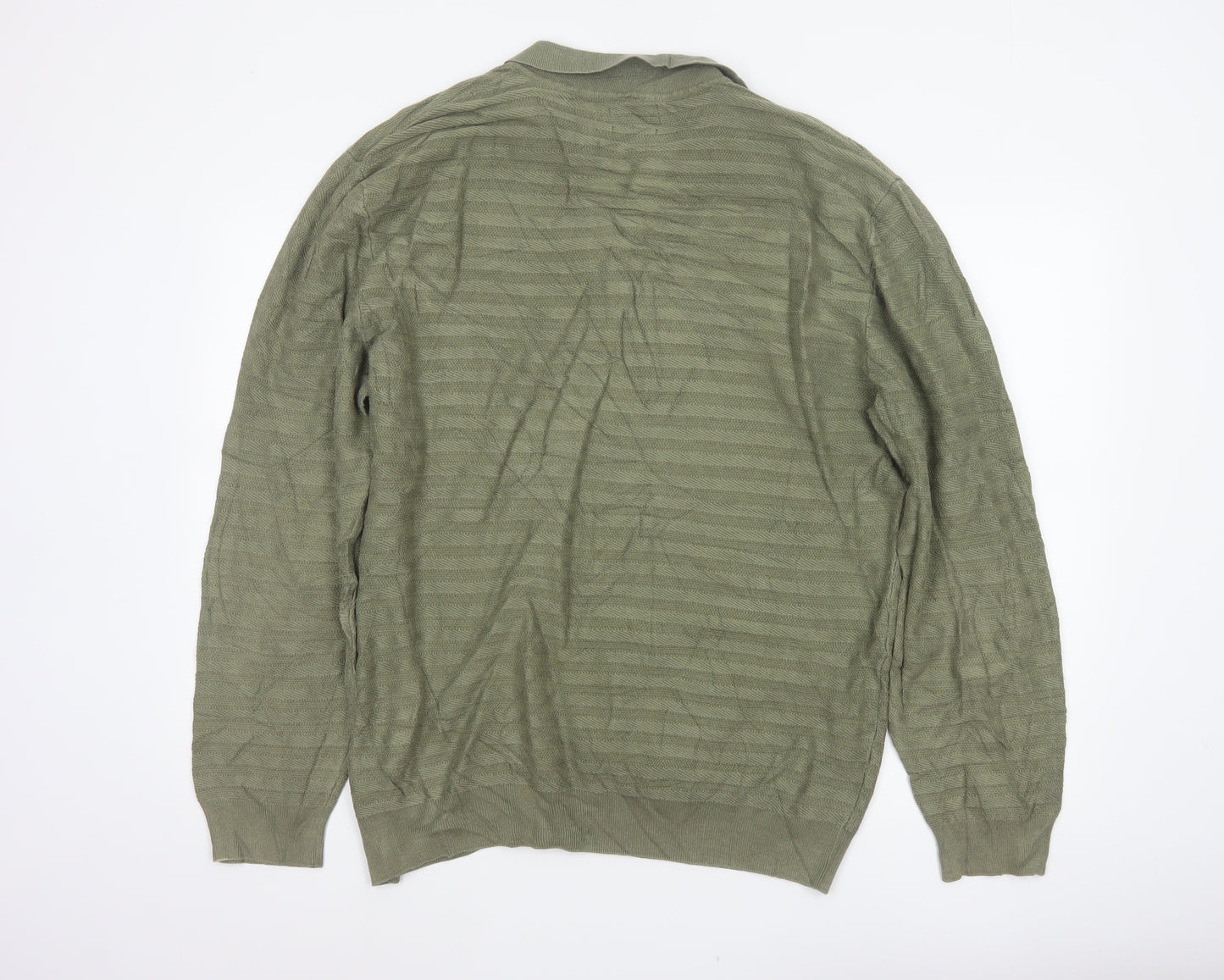GANT Men’s Green 2XL Herringbone Knit Collared Henley Jumper
