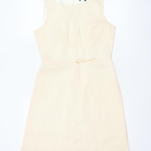 J.Crew Women Ivory Silk Petite UK 10 A-Line Knee Length Dress
