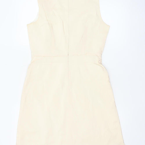 J.Crew Women Ivory Silk Petite UK 10 A-Line Knee Length Dress