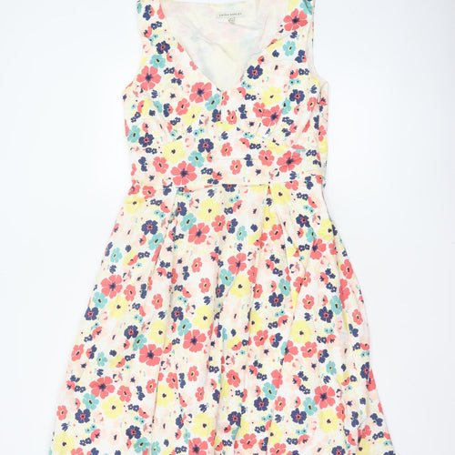Laura Ashley Women Multicoloured UK 12 Floral Fit & Flare Cotton Dress