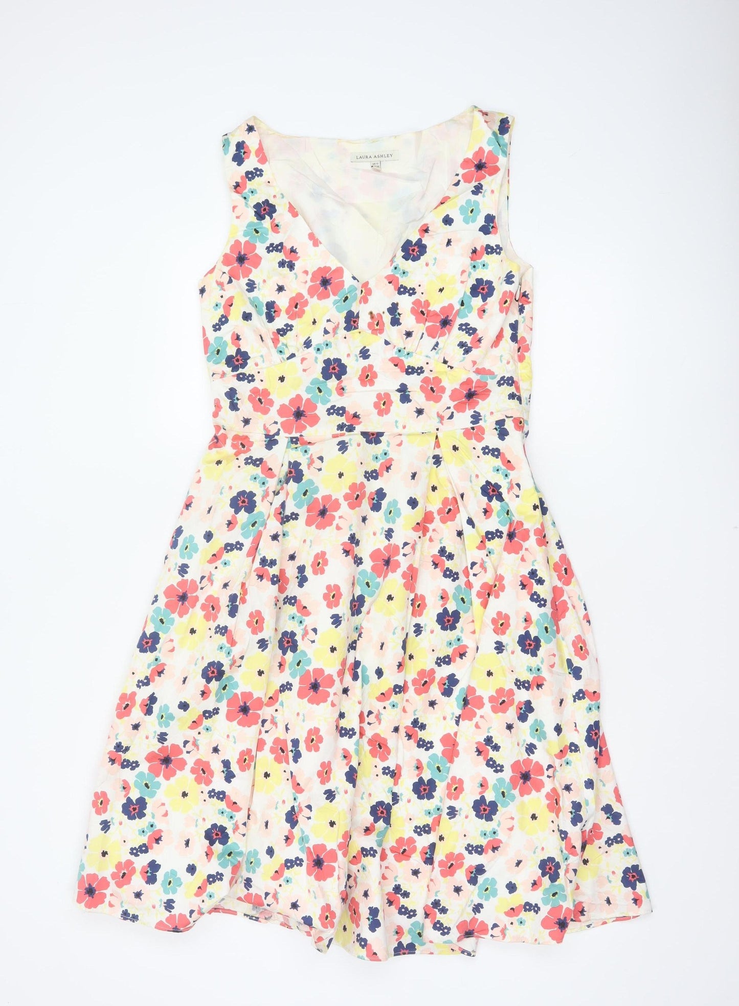 Laura Ashley Women Multicoloured UK 12 Floral Fit & Flare Cotton Dress