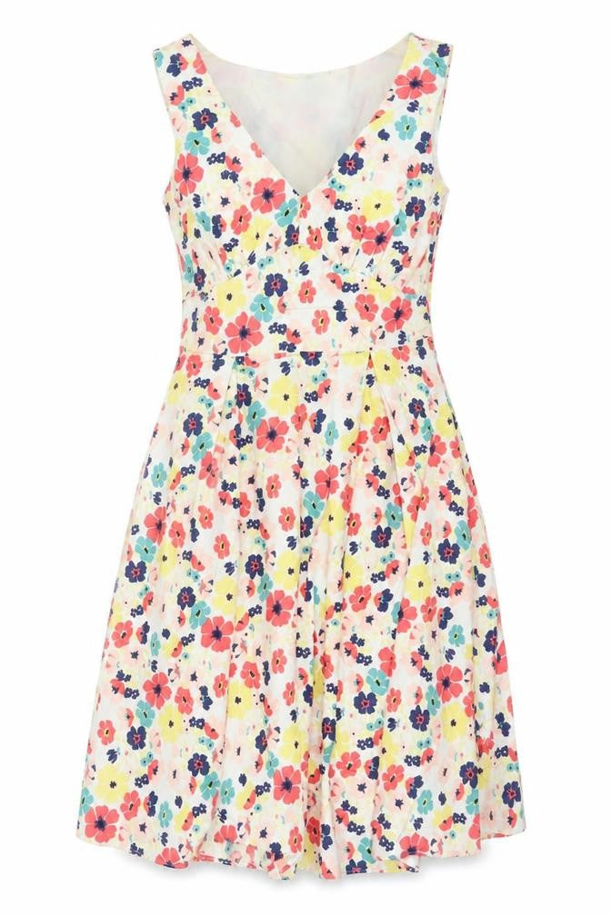 Laura Ashley Women Multicoloured UK 12 Floral Fit & Flare Cotton Dress