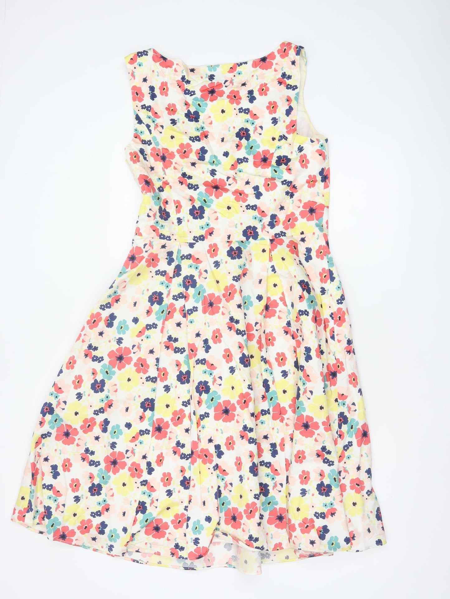 Laura Ashley Women Multicoloured UK 12 Floral Fit & Flare Cotton Dress