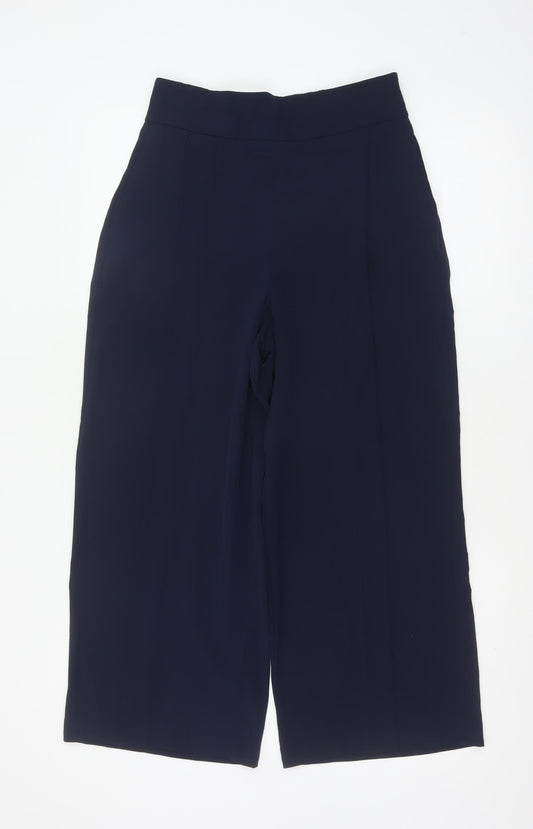 Zara Basic Women Blue XS High Rise Wide Leg Elastic Waist Trousers