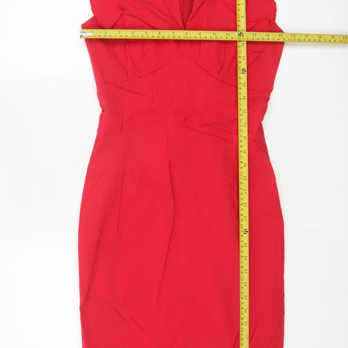 Androse Women Red UK 14 Bodycon Knee Dress Ruffle V-Neck Party