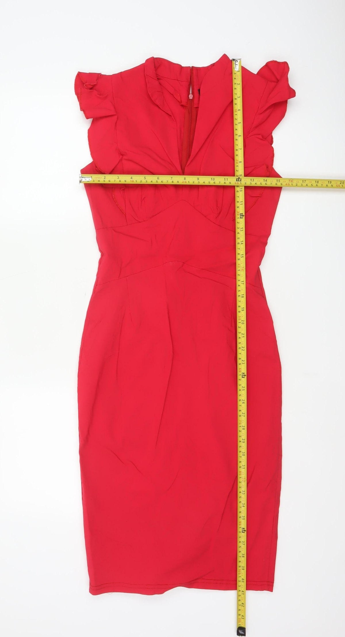 Androse Women Red UK 14 Bodycon Knee Dress Ruffle V-Neck Party