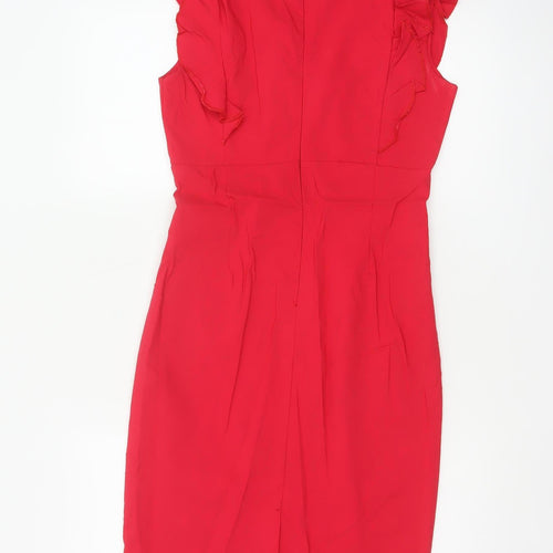 Androse Women Red UK 14 Bodycon Knee Dress Ruffle V-Neck Party