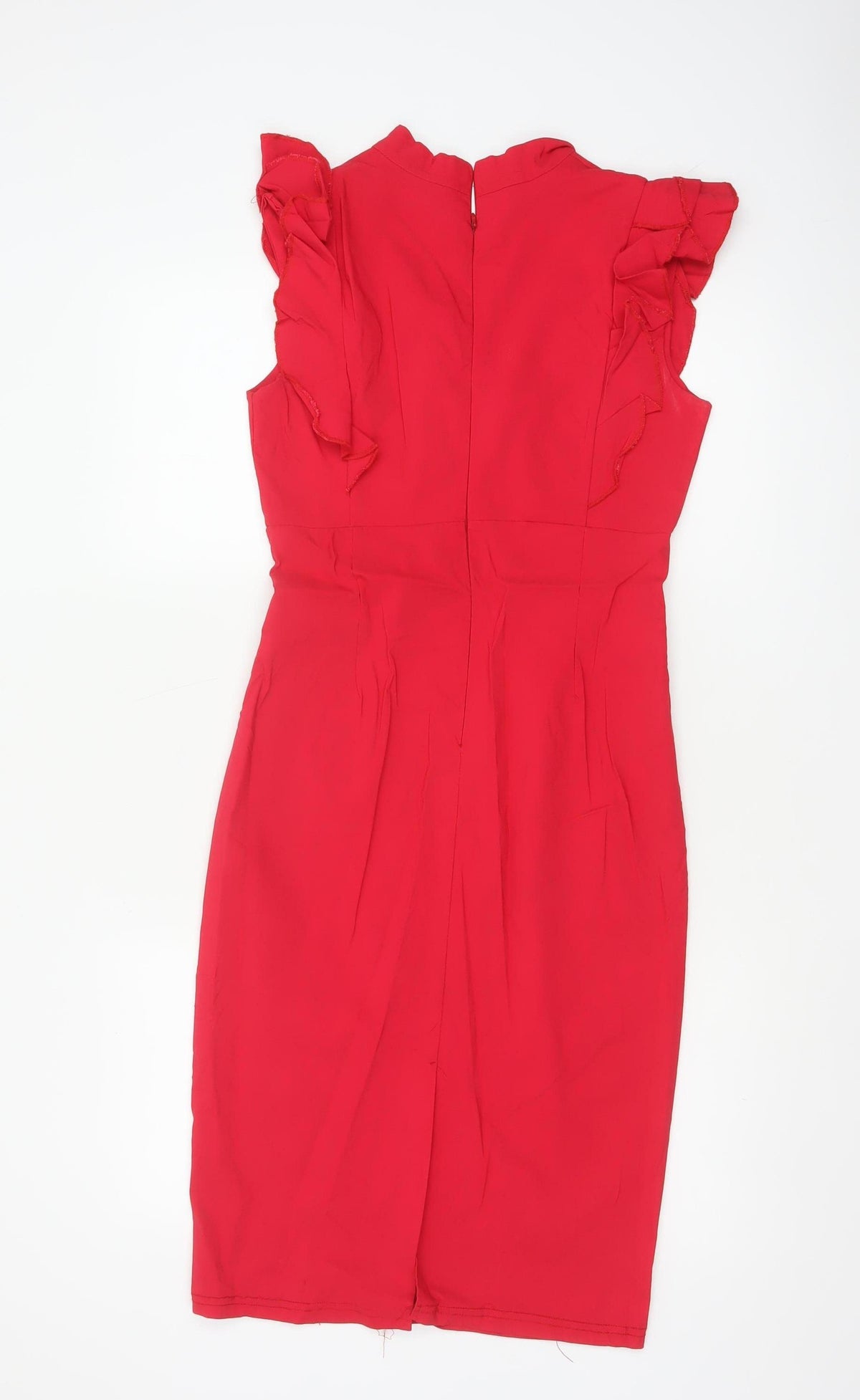 Androse Women Red UK 14 Bodycon Knee Dress Ruffle V-Neck Party