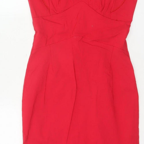 Androse Women Red UK 14 Bodycon Knee Dress Ruffle V-Neck Party