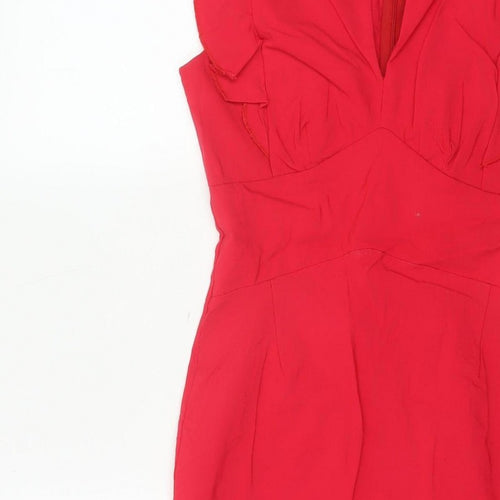 Androse Women Red UK 14 Bodycon Knee Dress Ruffle V-Neck Party