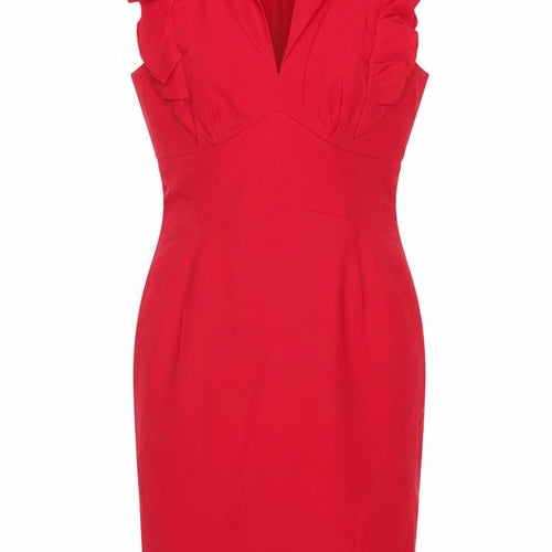 Androse Women Red UK 14 Bodycon Knee Dress Ruffle V-Neck Party